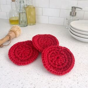 Handmade Crochet Fire Ref Scrubbies Set of 3 Reusable Kitchen Pads